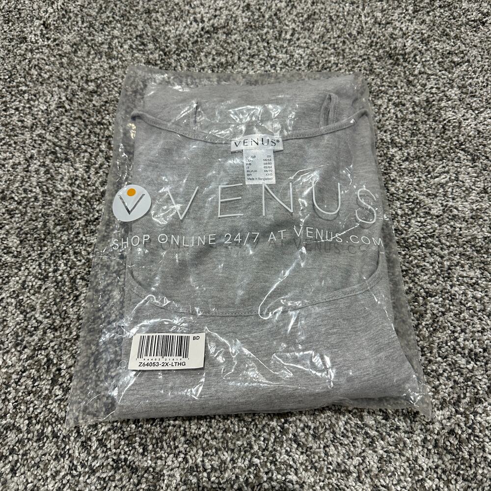 New with tags, VENUS Gray Square Neck Ruched Side Tank Top, Size 2X - Picture 4 of 10